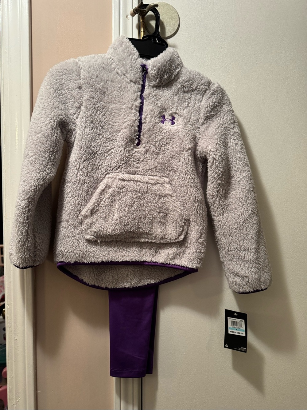 Under Armour Girls set Plush Half-Zip Pullover Hoodie in Light Gray and Purple